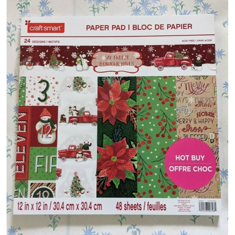 Craft Smart Paper Pad Say Freeze Winter Holiday Christmas Truck 12" x 12" NEW